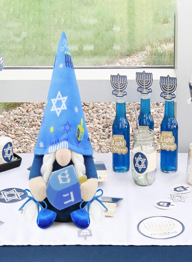 Gehydy Set of 2 Hanukkah Gnomes Chanukah Christmas Decoration Gnome Handmade Scandinavian Tomte Xmas Decor for Home Kitchen Tiered Tray - White & Blue - Image 5